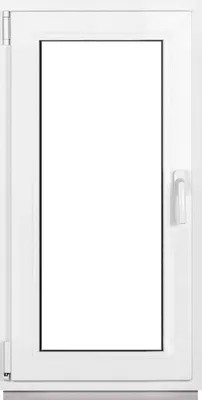 A white PVC window with a clear glass pane, shown from the front.