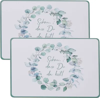 Produktbild von LS-LebenStil 2x Kork Tischset Platzset Eukalyptus "da bist" 40x30cm abwaschbar Platzmatte Placemate Tisch Untersetzer Unterlage Teller Geschirr Vasen