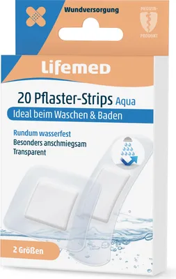 Immagine prodotto di Lifemed 99001 Lifemed Pflaster-Strips "Aqua", trasparente, 20 pezzi