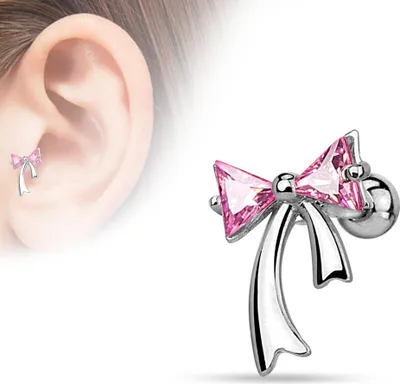 Produktbild von Helix & Tragus Ohr Piercing „Schleife mit Zirkonia“ Pink