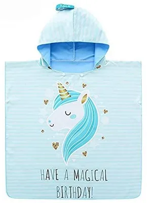 Productafbeelding van Kinderstrandlaken met Capuchon Eenhoorn Blauw
