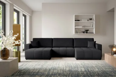 Produktbild von Intenso Ecksofa mit Schlaffunktion, Bettkasten "WIND U", Schwarz