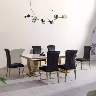 Produktbild von Designer Rechteckiger Esstisch Esszimmer Möbel Luxus Edelstahltische JVmoebel