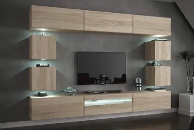 Produktbild von Furnitech Wohnwand Wohnzimmer - Wohnzimmer Möbel mit LED RGB - Hängend Wohnwand Modern Schrankwand mit Regale und TV Schrank (Future C81-M-S3 1B - 273cm)