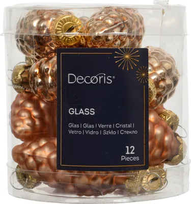Produktbild von Christbaumschmuck Zapfen 6cm Glas 12 Stück - Brandy
