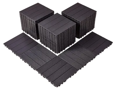 Produktbild von VEVOR Verbunddeckfliesen, 36er Pack, 11,6"x11,6" 36 qm Kunststoff wasserdichtes Outdoor-Bodenbelag für alle Wetterbedingungen, Terrassenbodenbelag für Veranda, Poolseite, Balkon, Garten, Dunkelbraun, Dunkelbraun-PP-54Stück