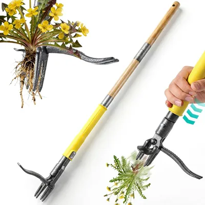 Produktbild von Unkrautentferner für Löwenzahn, 109 cm. Stehendes Werkzeug zur Unkrautentfernung mit langem Stiel und Ein-Klick-Auswurfmechanismus, Unkrautentferner mit 4 Krallen