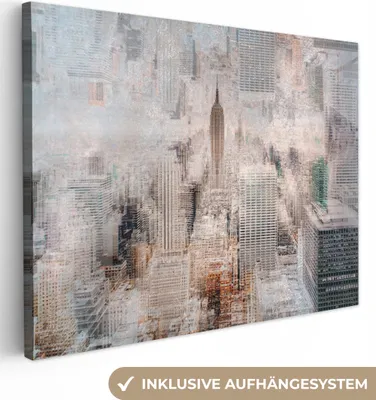 Produktbild von MuchoWow® - Leinwandbilder - New York - Stadt - Skyline - Bauwerke - Kunst, Wandbild, Wanddeko Bilder Wohnzimmer, 80x60 cm