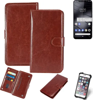 Produktbild von K-S-Trade 360° Hülle kompatibel mit Gigaset GS195 braun Kunstleder Case BookCase WalletCase Kunstlederederhülle Handyhülle, Rundumschutz Bumper