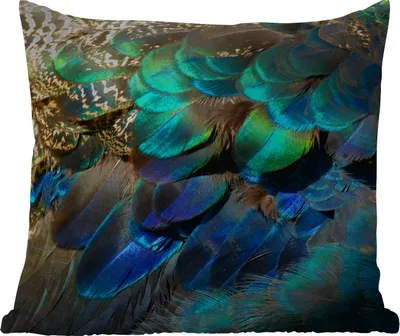 Produktbild von MuchoWow® Outdoor Kissen - Federn - Pfauenfedern - Pfau - Blau - Kunst - 60x60 cm - Wetterfest - Lounge Kissen - Dekoration - Schlaf Kissen