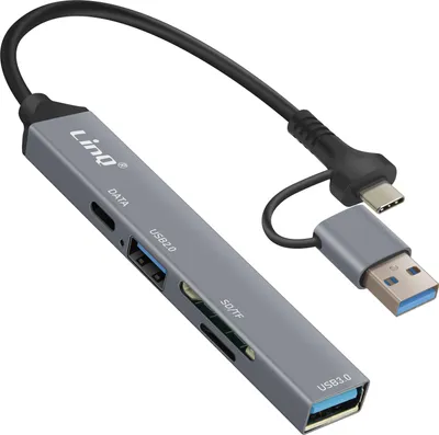 Immagine prodotto di LinQ, hub USB C con USB-C + USB 2.0 + 3.0 + lettore di schede SD/TF, nero