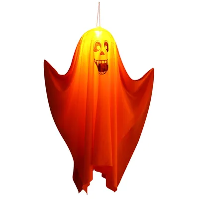 Obrázok produktu pre Dekorácia na Halloween, vonkajšia, 45 cm, visiacia postavička ducha vo forme vrecúška s LED svetielkami, LED postavička kričiaceho ducha, dekorácia na párty, terasu alebo záhradu, hororový motív