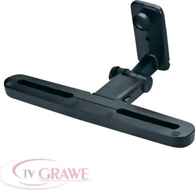 A black monitor mount bracket is shown against a white background.