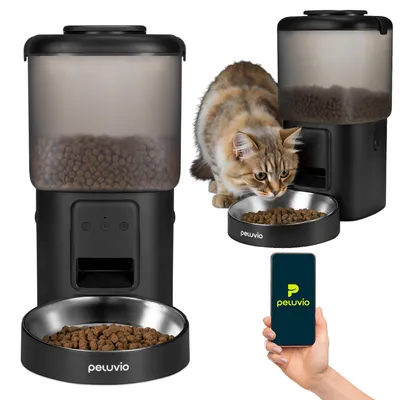 Produktbild von Automatischer Katzenfutterspender Crispy Wi-Fi 4,5 l – App Steuerung, 10 Mahlzeiten, Timer, Edelstahlnapf, Batteriebetrieb - Schwarz