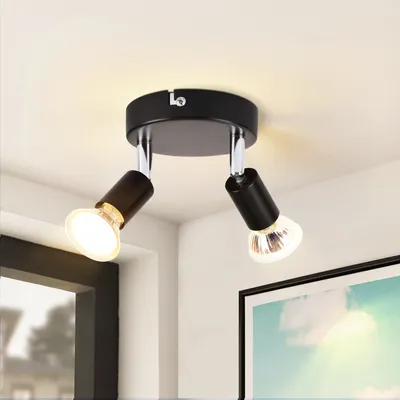 Obrázok produktu pre ZMH LED stropné reflektory 2 plamene čierne stropné svetlo moderné GU10 stropné bodové otočné 350° otočné okrúhle obývacia izba spálňa predsieň