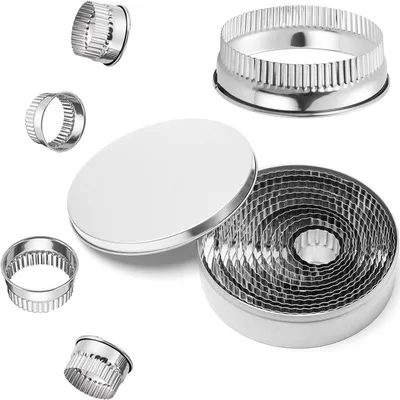 Produktbild von Ausstechformen-Set - 12-teilig aus Edelstahl - für Gebäck Donut Fondant Mousse und Kuchen - Rund und Wellig mit Aufbewahrungsbox