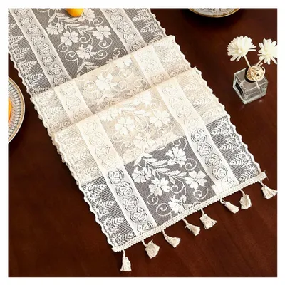 Produktbild von Tischläufer aus Spitze, handgefertigt mit Blumenmuster, Vintage Tischdecke, rechteckig für Haus, Esszimmer und Hochzeitsfeiern, 30*180cm