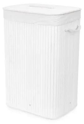 Wasmand Weiß 40x30x60 cm, Bambus, faltbar, mit Deckel