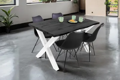 Produktbild von Esstisch Baumkante Holz-Optik Grau 120 x 80 X-Gestell weiß JOSY
