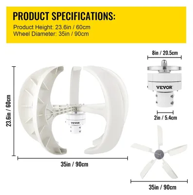Imagen del producto de Generador de turbina eólica - 400W - 12V - Vertical - Con regulador de carga - Molino de viento para caravanas y yates
