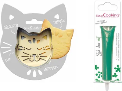 Produktbild von Relief-Keks-Bausatz Katze + Grüner Schokoladenstift
