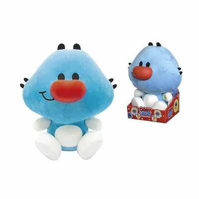 A plush toy of the character Oggy Oggy is shown in two different views against a white background. One view is a close-up of the toy, and the other shows the toy in its packaging.