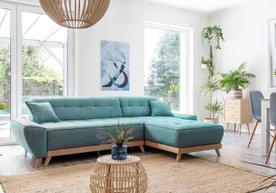 Produktbild von MIUFORM Dazzling Daisy - Ecksofa mit Bettfunktion und Bettkasten Sofa mit seitenverkehrt montierbarer Chaiselongue - 260x164cm - Türkis - Sofa Schlafsofa Couch