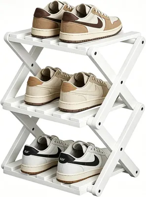 Produktbild von Schuhregal – Weiß – Klappbar – Keine Montage erforderlich – Kleines Schuhregal aus Bambus – Platzsparendes Schuhregal für den Flur