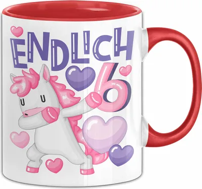 Produktbild von 6. Geburtstag Geschenk Tasse Becher Mädchen Einhorn Geburtstagsgeschenk Tochter Endlich 6 (Rot)