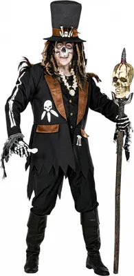 Produktbild von Voodoo Priester Halloween Kostüm Mantel & Hut für Männer Größe: M
