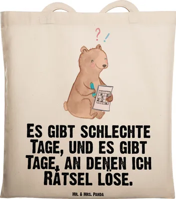 Produktbild von Mr. & Mrs. Panda Einkaufstasche Bär Rätsel lösen - Transparent - Geschenk, Gedächtnissport, Stoffbeutel, Kreuzworträtsel, Tote Bag, dokumententasche, Beutel, Tasche