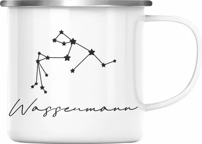 Produktbild von Trendation - Wassermann Sternzeichen Emaille Tasse Geschenk Horoskop Tierkreiszeichen (Silber)