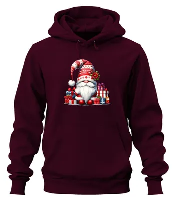 Produktbild von Weihnachtswichtel mit Geschenken und Weihnachtsmütze Gnom Hoodie Kapuzenpullover, Burgundy, 3XL