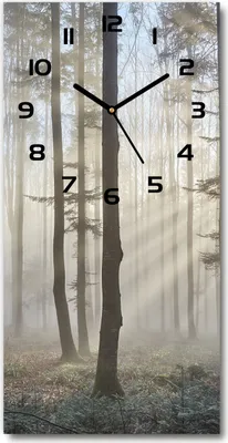 Produktbild von Wanduhr aus Glas – 30x60 cm - Glasbild - Glasuhr - Gehärtetes Glas -Nebel im Wald