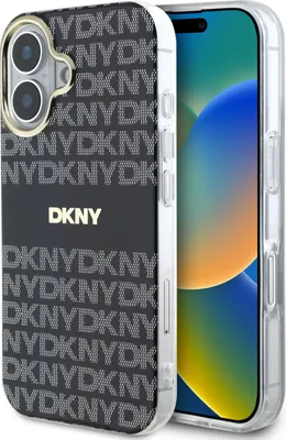 Produktbild von DKNY, MagSafe Schutzhülle Repeat Pattern Tonal Stripe f. Apple iPhone 16, Schwarz