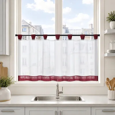 Bistrogardine Voile mit Schlaufen, 45x120 cm, weinrot, 1 Stück