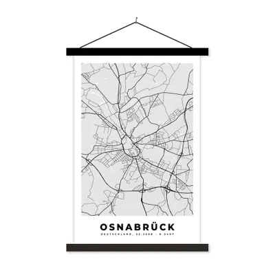 Produktbild von MuchoWow® Textilposter Osnabrück - Karte - Stadtplan - Deutschland 60x90 cm mit schwarzem Rahmen - Poster Wohnzimmer