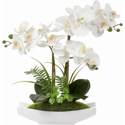 Produktbild von Kunstblume Orchidee Phalaenopsis im Kunststofftopf, 3 Stiele, Weiß Rosa Violett, 38 cm