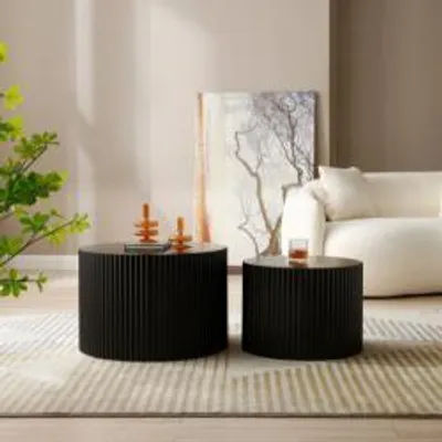 Produktbild von okwish 2er-Set Couchtisch mit Reliefmuster, Sofatisch,Platzsparendes Design, für kleine Wohnungen, Schwarz