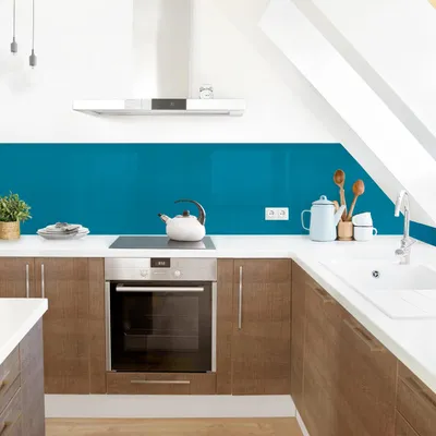 Produktbild von Küchenrückwand mit Motiv selbstklebend - 0.35 mm Wandpaneel wasserfest Design petrol Unifarben Spritzschutz fugenlos
