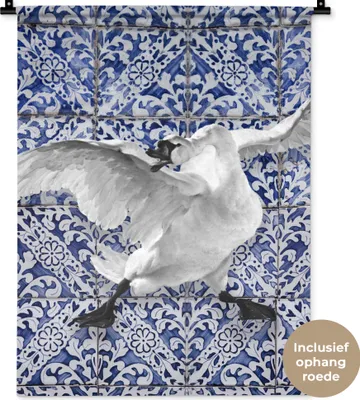 Produktbild von MuchoWow® Wandteppich Wandbehang Schwan - Kunst - Delfter Blau - Malerei - Alte Meister 60x80 cm Tapisserie Dekoration Wandtuch - Decke - Wandtücher - Wohne