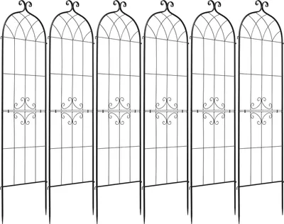 Produktbild von SucceBuy Rankgitter aus Metall, 180 x 52,5 cm, 6er-Set, mit pulverbeschichteter Oberfläche und Verriegelungsmechanismus, Kletterhilfe für Pflanzen, Gartenspalier für Blumen, Gemüse und Rosen