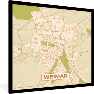 Produktbild von MuchoWow® Gerahmtes Poster Weimar - Karte - Vintage - Stadtplan 40x40 cm - Poster mit Schwarzem Bilderrahmen Wandposter Rahmen Foto Bilder - Mit Rahmen - Wanddekoration Schlafzimmer