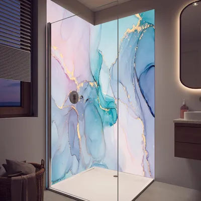 Produktbild von Duschrückwand - Wandverkleidung für Dusche aus Acryl 0,3 cm - 100 x 250 cm - Abstrakte Muster mit goldenem Rand