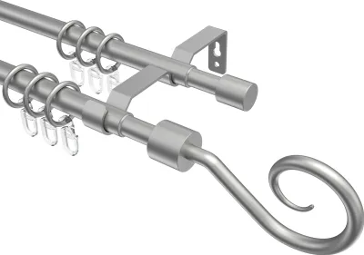 Produktbild von Interdeco Gardinenstange ausziehbar / Teleskop-Vorhangstange Silbergrau, Typ Hera Helix (Spirale), 16/13 mm Ø 2-läufig, 70-120 cm ausziehbar