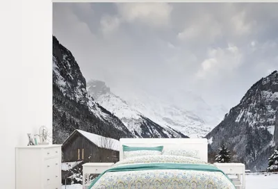 Produktbild von MuchoWow® Fototapete für Wohnzimmer oder Schlafzimmer Wandtapete Vinyl Motivtapete Holzchalet auf dem Schilthorn in der Schweiz - 300x240 cm - Fototapeten