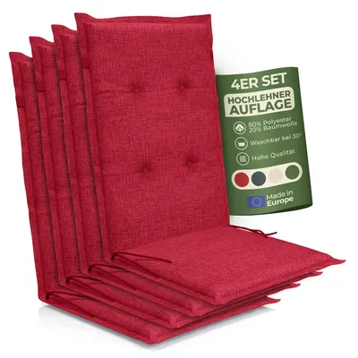 Produktbild von Hochlehner Auflage Florence– Gartenstuhlauflage Hochlehner, Sitzkissen Stuhl, Stuhlkissen & Outdoor Kissen für Gartenmöbel, Farbe:rot, Anzahl:4