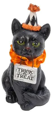 Produktbild von Halloween Clowns Katze mit Trick or Treat Schild als Dekofigur 15cm