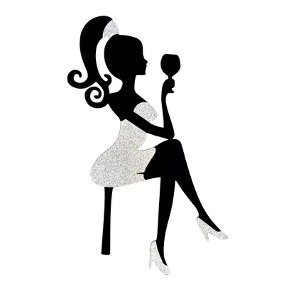 Produktbild von Kuchendeko Geburtstag – 24x14 cm - Dame in Hight Heels - im Brokatkleid – Kuchendekoration - Torten Topper Erhältlich in Acryl & Glitter (Silber)