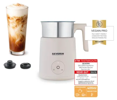 Produktbild von Severin SM3589, Automatic milk frother/warmer, Beige, Edelstahl, Edelstahl, 400 ml, Berührung, 0,7 m